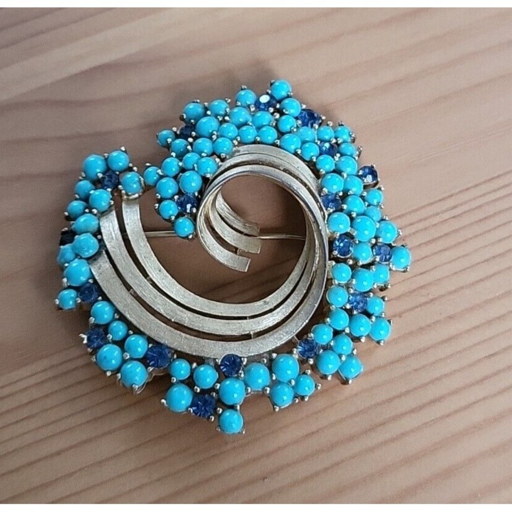 TRIFARI Alfred Philippe Turquoise & Royal Blue Swirl Rare Brooch Signed